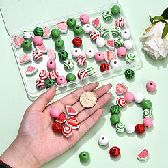 75шт деревянные бусины с принтом&nbsp;WOOD-YW0001-52