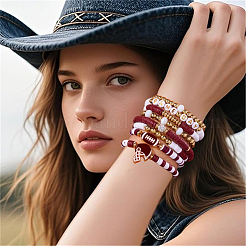 Ensemble de 8 bracelet extensible en pâte polymère (1 sachets) avec perles heishi et ccb en plastique&nbsp;BJEW-PA0001-12C