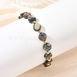 Elastische Armbänder aus natürlichen Abalone-/Paua-Muscheln mit runden Messingperlen für Damen&nbsp;BJEW-JB14169