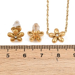 Комплекты из ожерелий и серег-гвоздиков из нержавеющей стали 304 с цветочным принтом&nbsp;SJEW-K003-02G