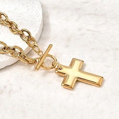 Collana con ciondolo a croce religiosa in acciaio inossidabile 304 e catena a maglie con chiusura a moschettone per donna&nbsp;NJEW-G199-02G