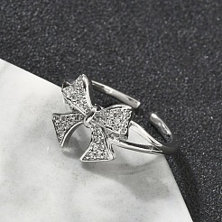 Латунные микро проложить манжеты кольца кубического циркония&nbsp;RJEW-D322-06P