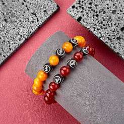 Bracelet extensible de perles rondes en jade jaune naturel orange foncé&nbsp;BJEW-SW00077-07