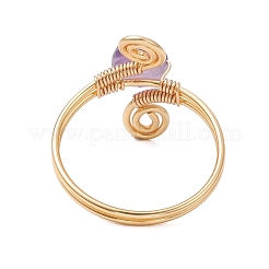 Anelli da dito con perline di ametista naturale avvolte in filo di rame per le donne&nbsp;RJEW-JR00808-01