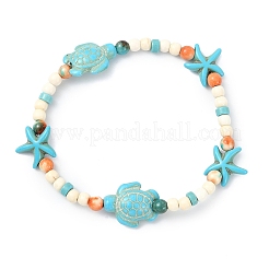 Pulseras elásticas para mujer con cuentas de turquesa sintética teñida y jade blanco océano.&nbsp;BJEW-JB14015