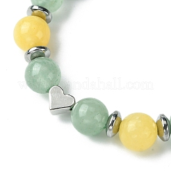 Pulsera de cuentas trenzadas de corazón de latón y jade topacio y aventurina verde natural&nbsp;BJEW-JB09703-02