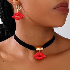 Комплекты серег и ожерелий из сплава губ со стразами&nbsp;FS-WG7E22C-01