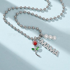 Collana con ciondolo a forma di rosa rossa in smalto&nbsp;NJEW-A071-02P