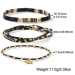 Набор из 3 винтажных эластичных браслетов из стекла&nbsp;LF4427-1