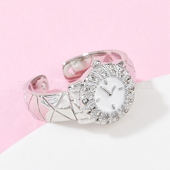 Латунные микропаве прозрачные кубические цирконии с эмалевыми манжетными кольцами&nbsp;RJEW-Z094-01P-01