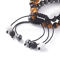 Braccialetti energetici con occhio di tigre naturale e roccia lavica&nbsp;BJEW-JB07149