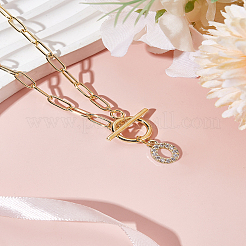 Collier avec pendentif lettre en acier inoxydable 304 et micro pavé de zircone cubique en laiton&nbsp;NJEW-LP0001-36O-G