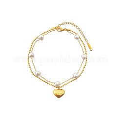 Браслеты на ногу из нержавеющей стали 304 с пластиковой подвеской в виде сердца в виде жемчужины&nbsp;FS-WG191E2-01