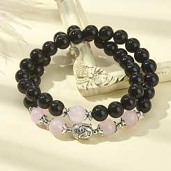 Bracelets de chaîne en perles d'onyx noir naturel pour femmes&nbsp;BJEW-TA00422