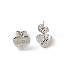Orecchini a bottone con micro pavé di zirconi chiari in ottone placcato cremagliera&nbsp;EJEW-K299-01P-J