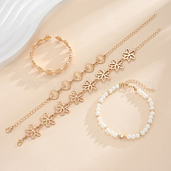 Boho-Armbandsets aus Legierung mit blumenförmigen Muschelgliedern&nbsp;WG172AA-01