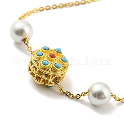 Bracciale a maglie tonde piatte in ottone con turchese sintetico e perle di plastica&nbsp;BJEW-D030-05G