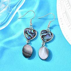 Серьги-подвески из латунной ракушки с черными ракушками&nbsp;EJEW-D313-01P