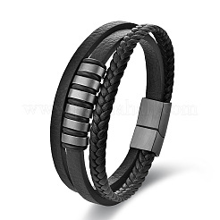 Braccialetti intrecciati a più fili in similpelle con chiusura magnetica in acciaio inossidabile 316L per uomo&nbsp;WGAC05A-02
