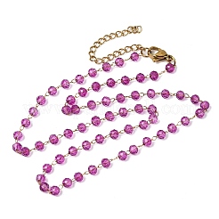 Ожерелье ручной работы из нержавеющей стали 304 с гранеными стеклянными бусинами-ронделями и камнями-талисманами для женщин.&nbsp;NJEW-G195-01G-08