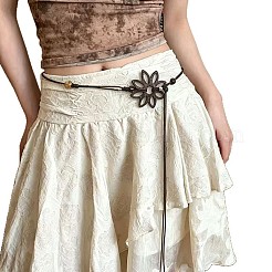 Boho-Taillengürtel aus Leinen mit hohlen Holzblumen für Damen&nbsp;FS-WG0843E-01