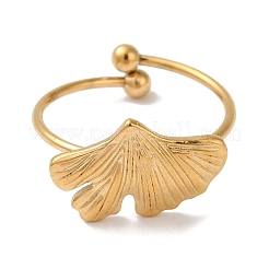 Ионное покрытие (ip) 304 нержавеющая сталь листья гинкго открытые манжеты кольца для женщин&nbsp;RJEW-M167-10E-G