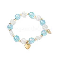2 set di braccialetti elasticizzati con coppia di fiori e perline acriliche rotonde in 2 colori&nbsp;BJEW-JB10451