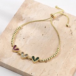 Латунь микро проложить кубический цирконий слайдер браслеты&nbsp;BJEW-S163-01B-G