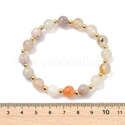 Pulseras elásticas para mujer con cuentas de ágata natural en forma de flor de cerezo y latón.&nbsp;BJEW-JB13831