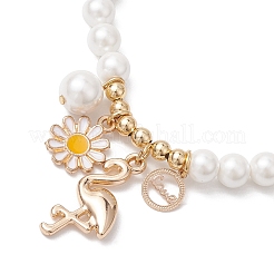 Braccialetti con ciondoli con fiori di margherite primaverili e gru&nbsp;BJEW-JB10486