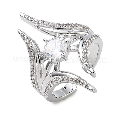 Offene Manschettenringe aus Messing mit Mikropavé und Zirkonia für Damen&nbsp;RJEW-L343-09P-01