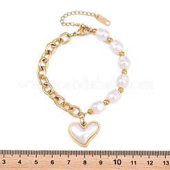 Braccialetti con ciondolo a forma di cuore in acciaio inossidabile 304 e plastica con perle artificiali&nbsp;BJEW-B171-04G
