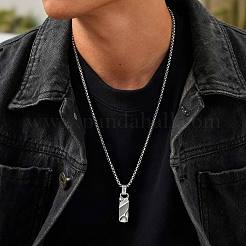 Collares con colgante de barra rectangular texturizada de acero inoxidable 304 y cadena tipo caja para hombre&nbsp;WG8CEBE-01