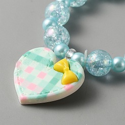 Милый пластиковый браслет с шармом и круглыми бусинами для женщин&nbsp;BJEW-TAC0009-02A