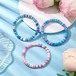 Set di braccialetti elasticizzati con perline con disco in argilla polimerica da 3 pz e 3 colori&nbsp;BJEW-JB10440-02