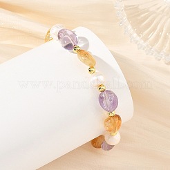 Pulseras de cuentas de amatista natural y citrino pulidas mediante tratamiento térmico.&nbsp;BJEW-JB14393