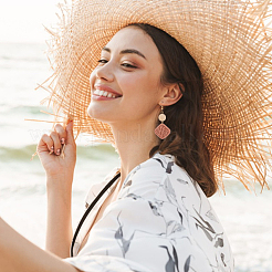 2 пара двухцветных сережек-подвесок в форме ромба из полимерной глины&nbsp;EJEW-FI0001-05