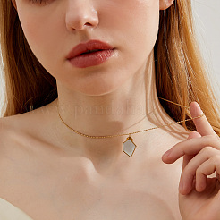 Colliers pendentifs polygonaux en acier inoxydable 304 et coquillage naturel pour femmes&nbsp;WG7B80C-01