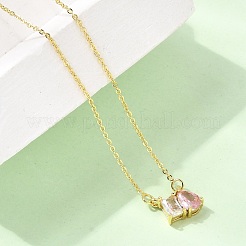 Collares con colgante rectangular y en forma de lágrima de latón con circonitas cúbicas engastadas en cadena de cable&nbsp;KK-CBAB173-05G-09
