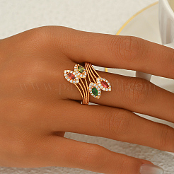 Женские кольца на палец из латуни с микропаве и кубическим цирконием&nbsp;JL0610-4