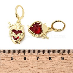 Серьги-кольца из латуни и стекла в форме сердца&nbsp;EJEW-P333-09E-G