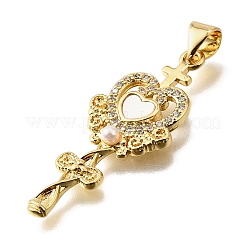 Messing Micro Pave Zirkonia ABS Imitation Perle Anhänger&nbsp;KK-D328-03G-B