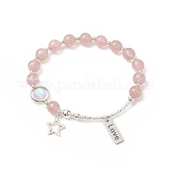 Juego de pulseras elásticas con cuentas de piedra lunar sintética y cuarzo de fresa natural de 2 estilos 2 Uds.&nbsp;BJEW-TA00240
