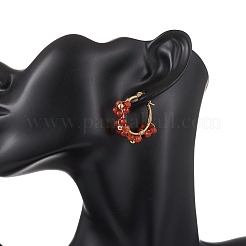 Orecchini a cerchio in ottone con fiori e corniola naturale&nbsp;EJEW-TA00781-01