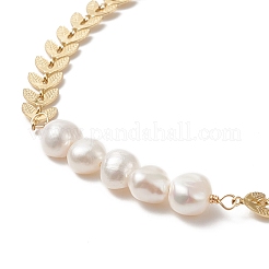 Cavigliera a maglie di perle naturali con catene di pannocchie in ottone per donna&nbsp;AJEW-AN00525