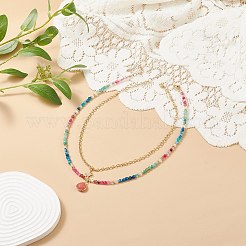 Conjuntos de collar con colgante de jade blanco y cuentas de ágata natural en forma de lágrima&nbsp;NJEW-JN04093