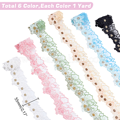 6 ярд двухцветной полиэстеровой кружевной ленты с цветочной вышивкой&nbsp;OCOR-PH0005-66