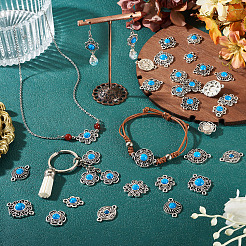 Breloques connecteurs en alliage de style tibétain avec résine imitation turquoise&nbsp;FIND-TAC0035-47AS-07