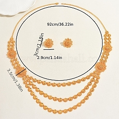 Mehrreihige Halskette und Ohrstecker-Sets aus Filigranem Metallblumenmuster für Damen&nbsp;PH1080
