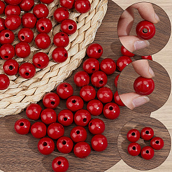 Perles rondes en bois de schima naturel peintes au pistolet&nbsp;WOOD-PA0001-81C-02
